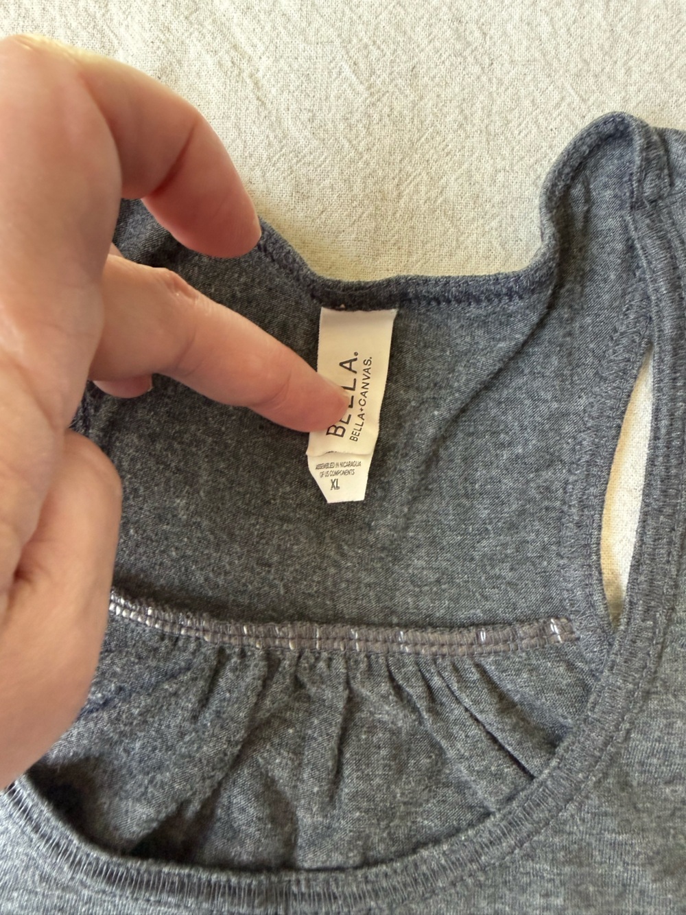 Bella Canvas Heather Gray Racerback Tank with Subtle Gather CVG- Lot of 2 - Picture 2 of 3